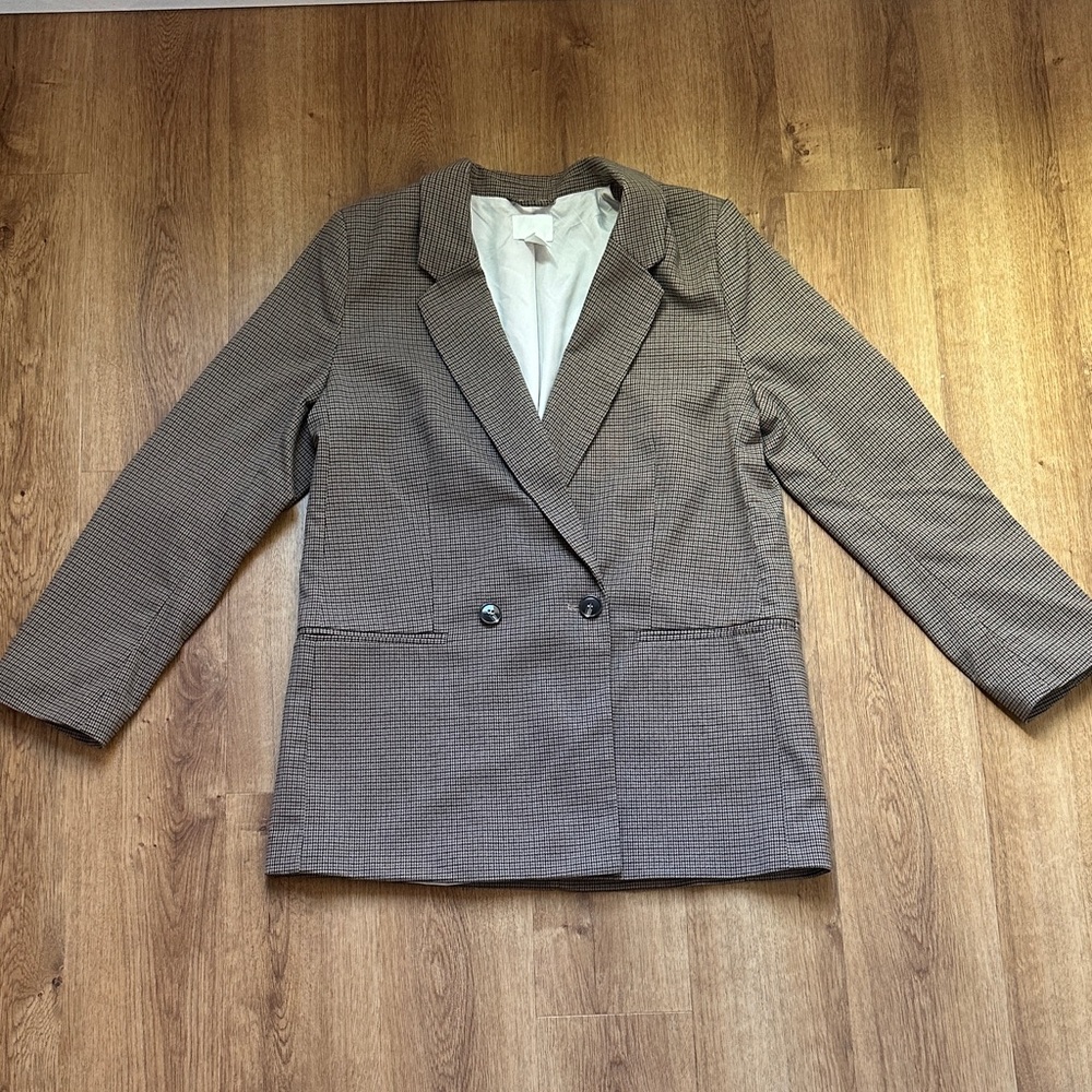 H&M Women's Brown Houndstooth Oversized Blazer